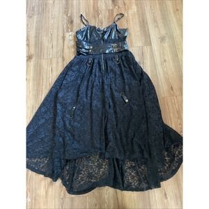 Scarlet Dkness Black Lace Faux Leather‎ Gothic STEAMPUNK Bustier Buckle Dress XL